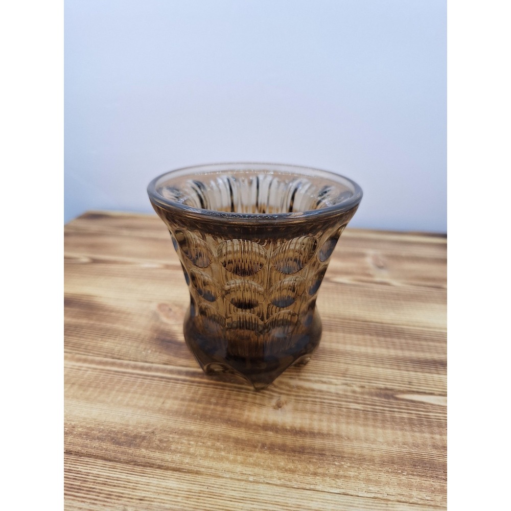 Vintage Fostoria Highlights Smokey 3.75"‎ Votive Candle Holder Thumbprint